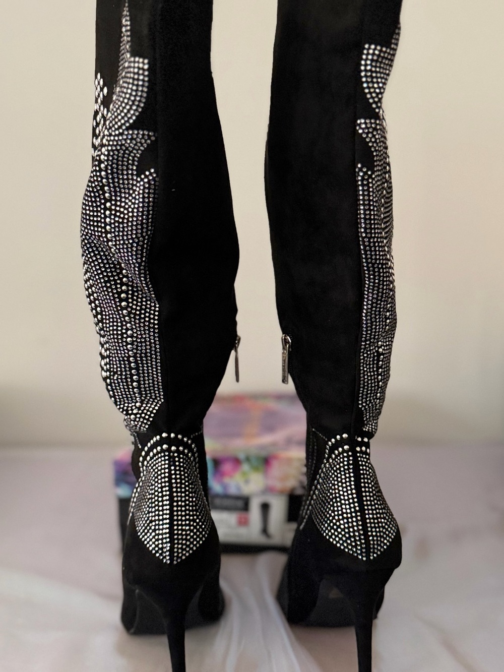 Cape Robbin Black Rhinestone Studded Over-the-Knee Stiletto Boots - Picture 2 of 4